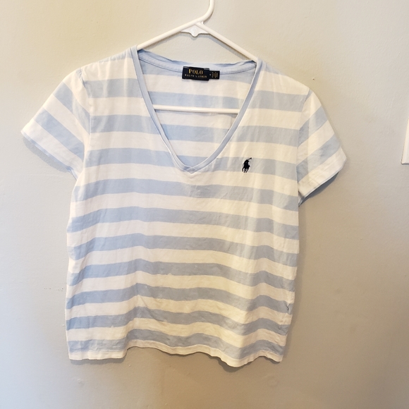 Polo Ralph Lauren striped vneck tee shirt Size Medium - Picture 1 of 4